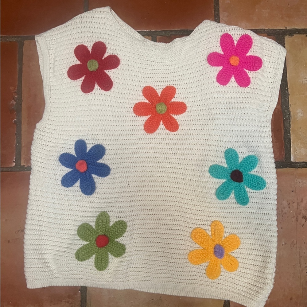 BiBi Cream Floral Knit Sweater